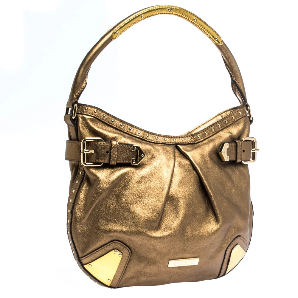 Trendy Inspired Burberry Gold Leather Hartley Hobo