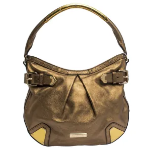 Trendy Inspired Burberry Gold Leather Hartley Hobo