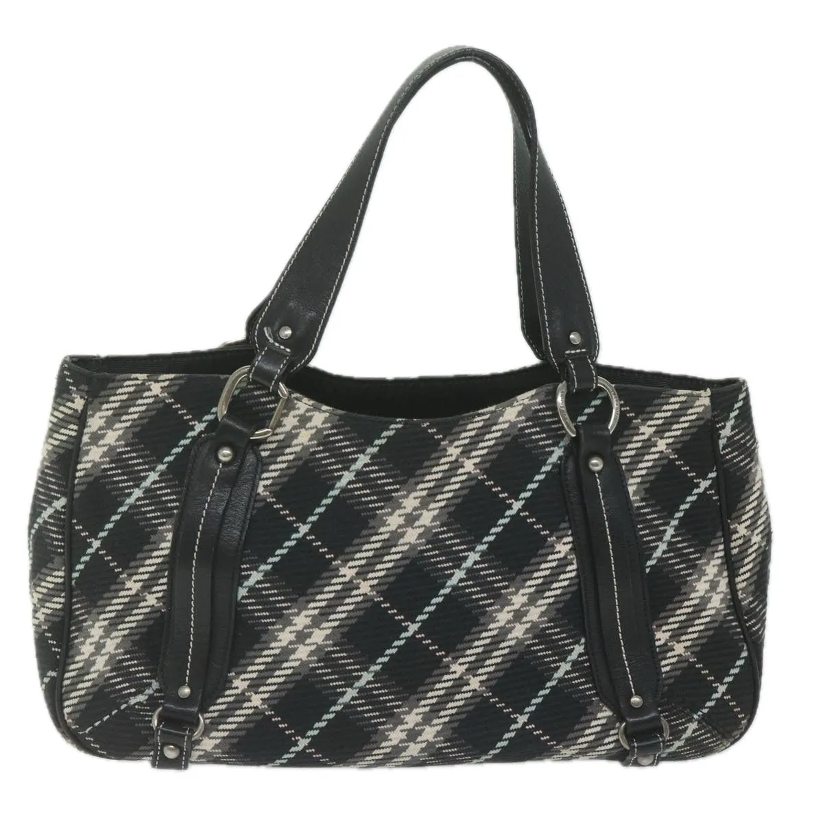 Trendy Inspired Burberry Nova Check Blue Label Tote Bag Canvas Black Auth Hk1018