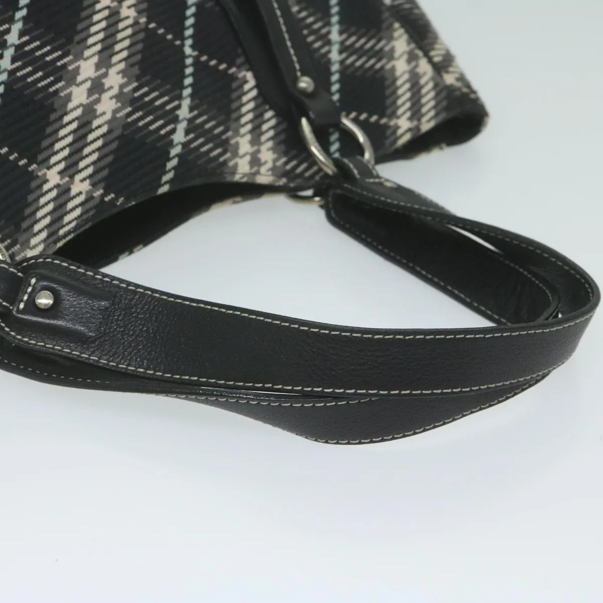 Trendy Inspired Burberry Nova Check Blue Label Tote Bag Canvas Black Auth Hk1018