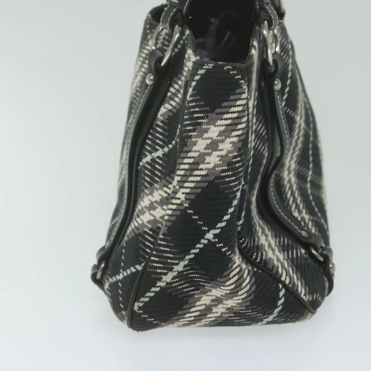 Trendy Inspired Burberry Nova Check Blue Label Tote Bag Canvas Black Auth Hk1018