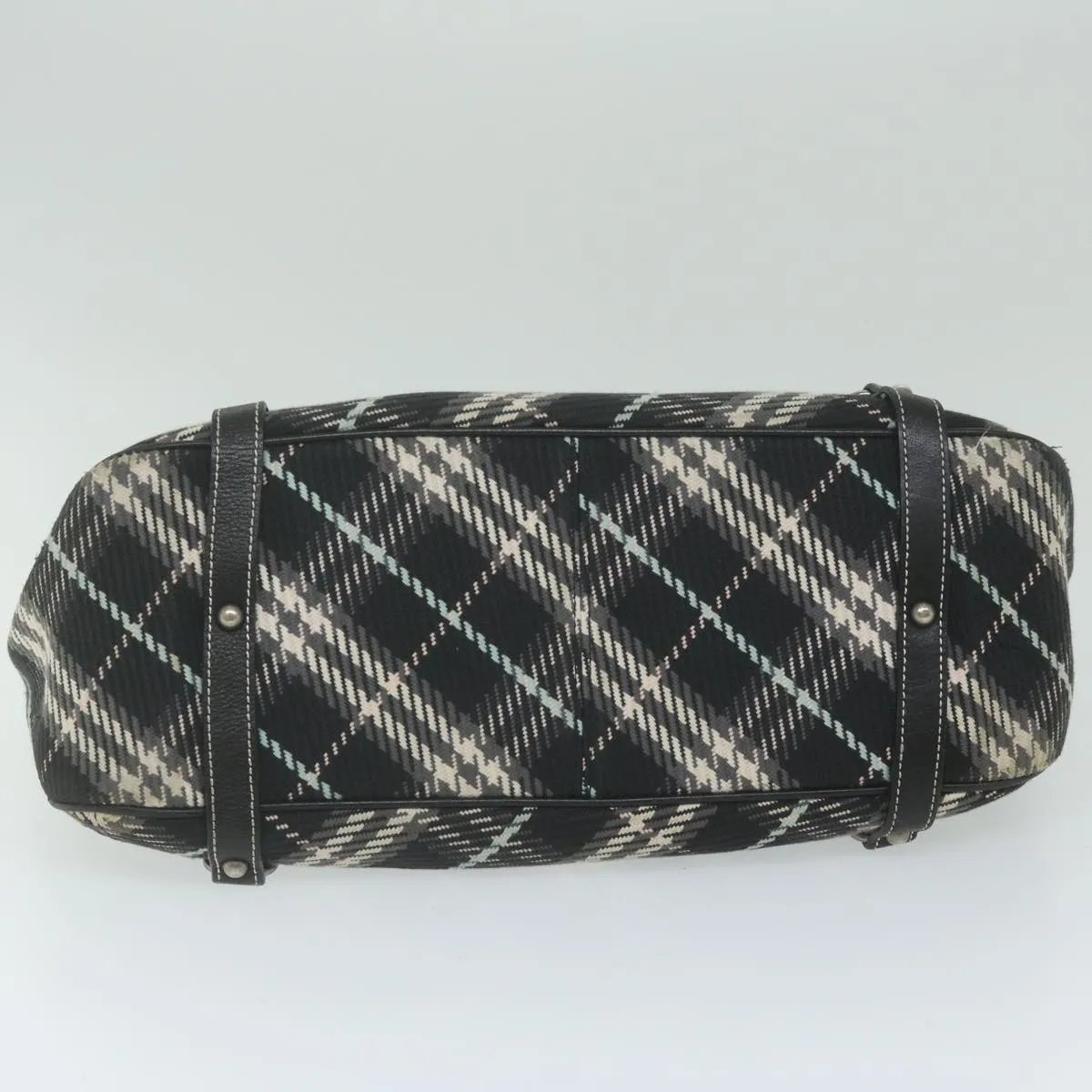 Trendy Inspired Burberry Nova Check Blue Label Tote Bag Canvas Black Auth Hk1018