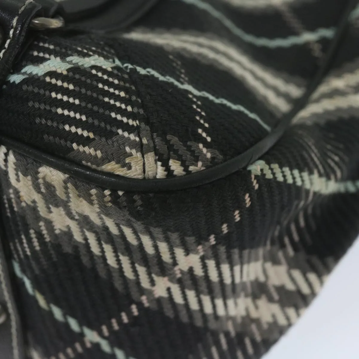 Trendy Inspired Burberry Nova Check Blue Label Tote Bag Canvas Black Auth Hk1018