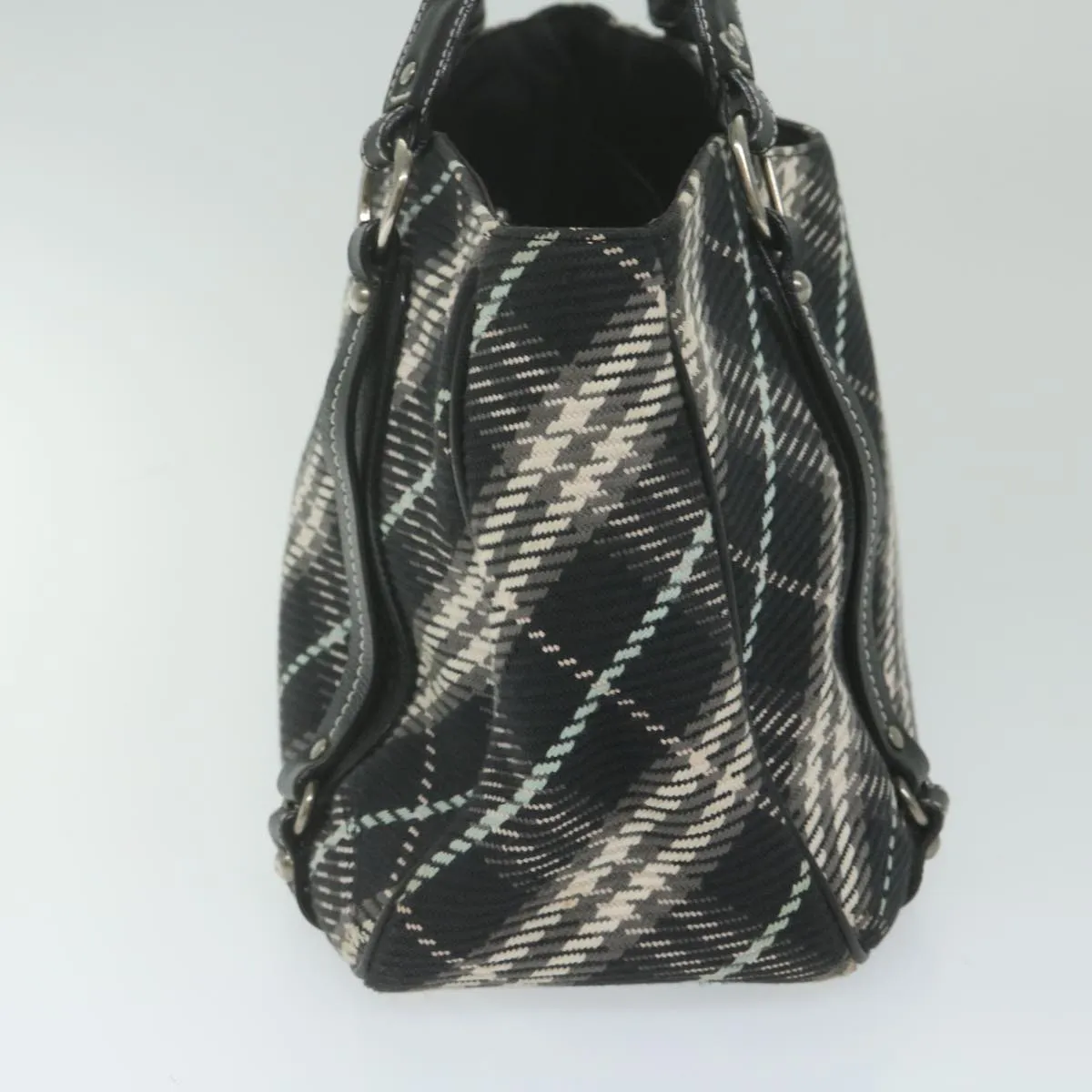 Trendy Inspired Burberry Nova Check Blue Label Tote Bag Canvas Black Auth Hk1018