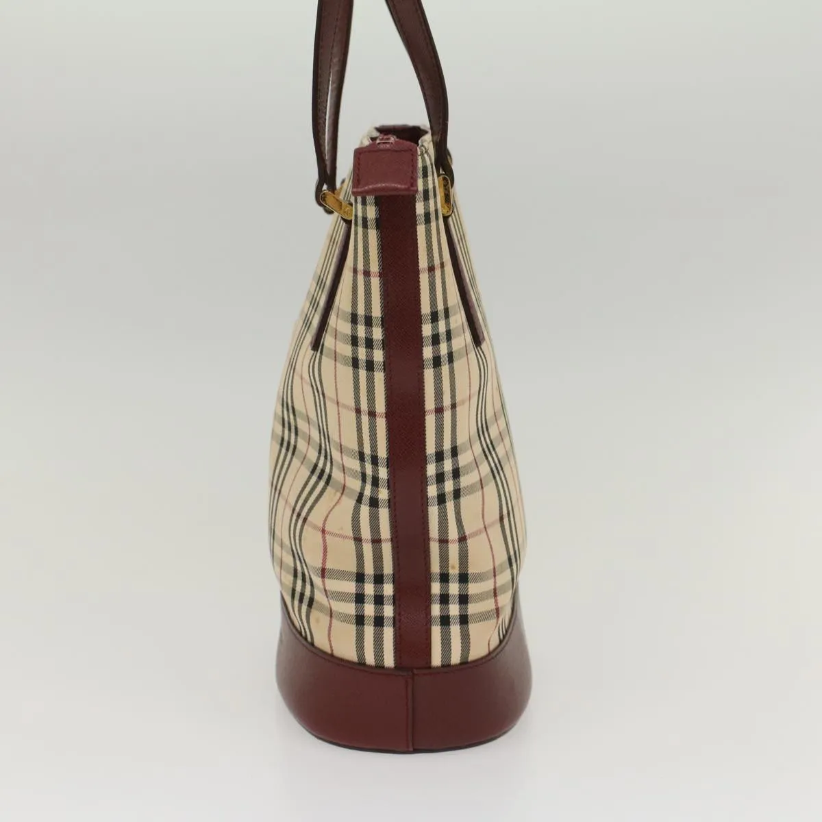 Trendy Inspired Burberry Nova Check Shoulder Bag Nylon Leather Beige Wine Red Auth 52038