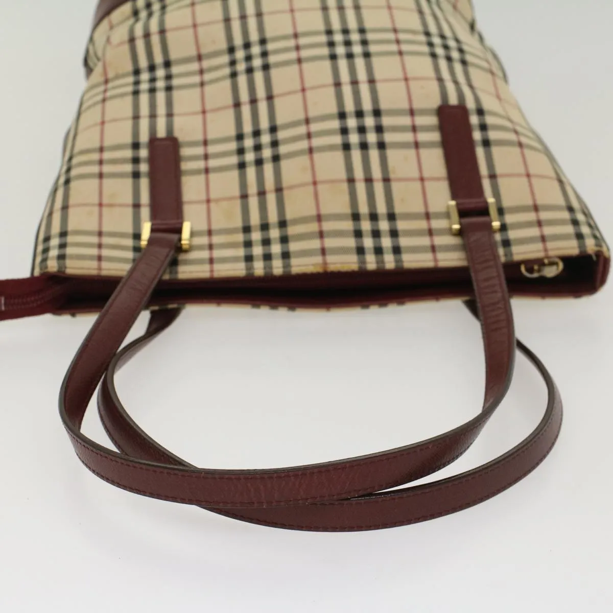 Trendy Inspired Burberry Nova Check Shoulder Bag Nylon Leather Beige Wine Red Auth 52038