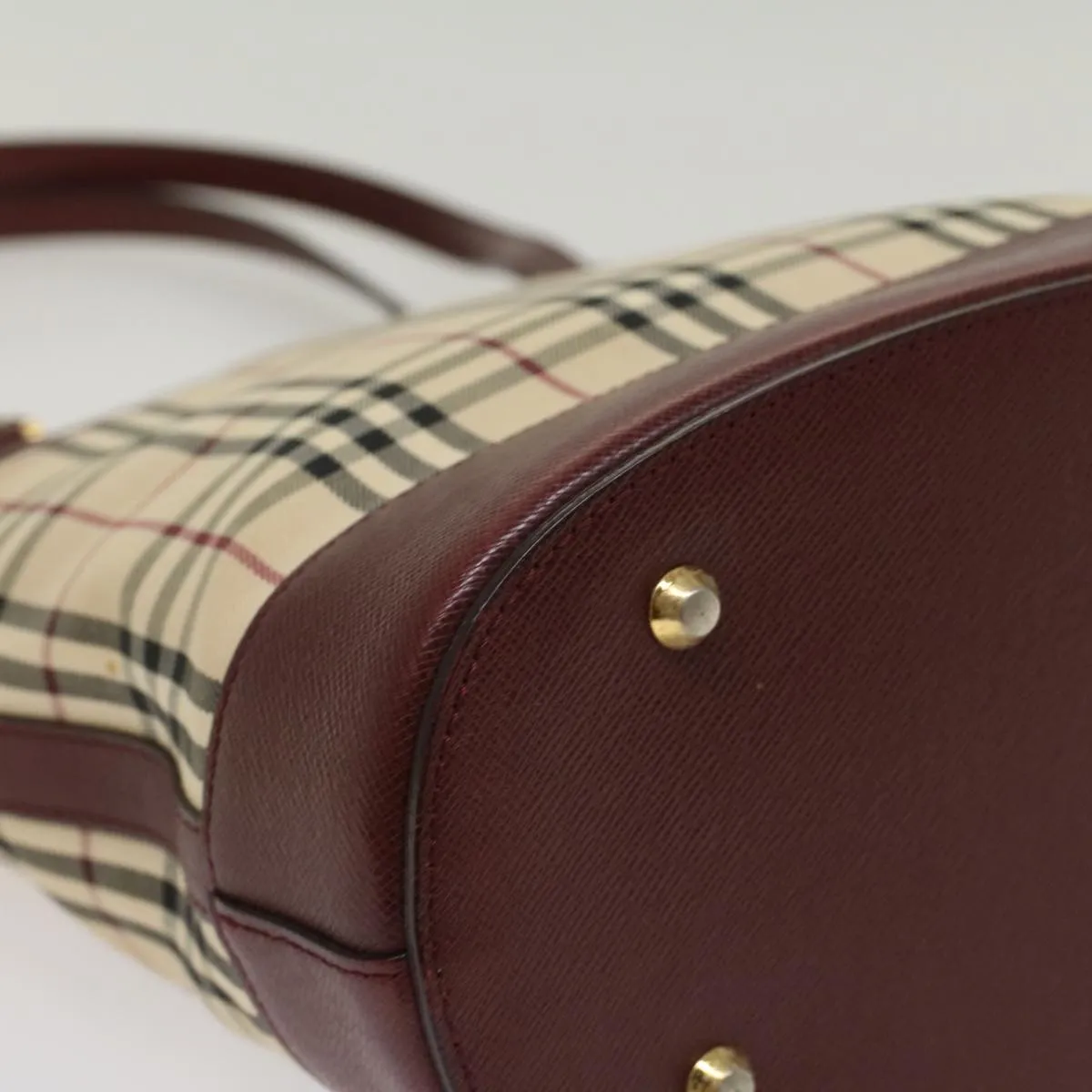 Trendy Inspired Burberry Nova Check Shoulder Bag Nylon Leather Beige Wine Red Auth 52038