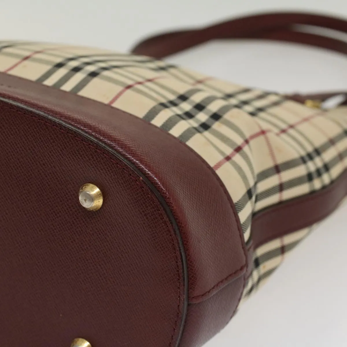 Trendy Inspired Burberry Nova Check Shoulder Bag Nylon Leather Beige Wine Red Auth 52038