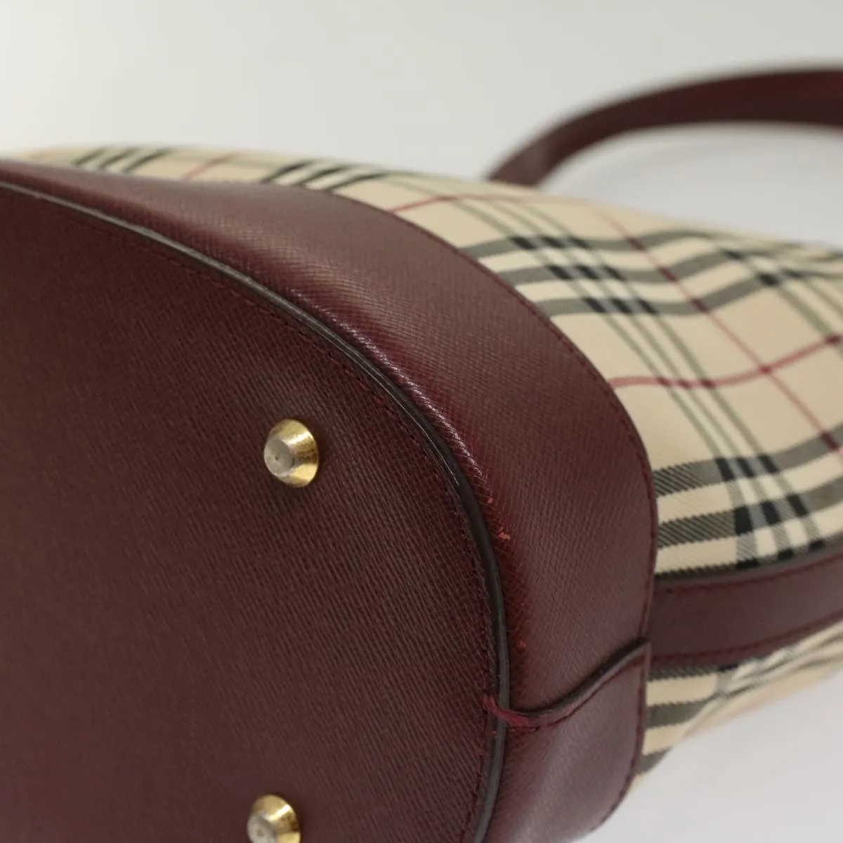 Trendy Inspired Burberry Nova Check Shoulder Bag Nylon Leather Beige Wine Red Auth 52038