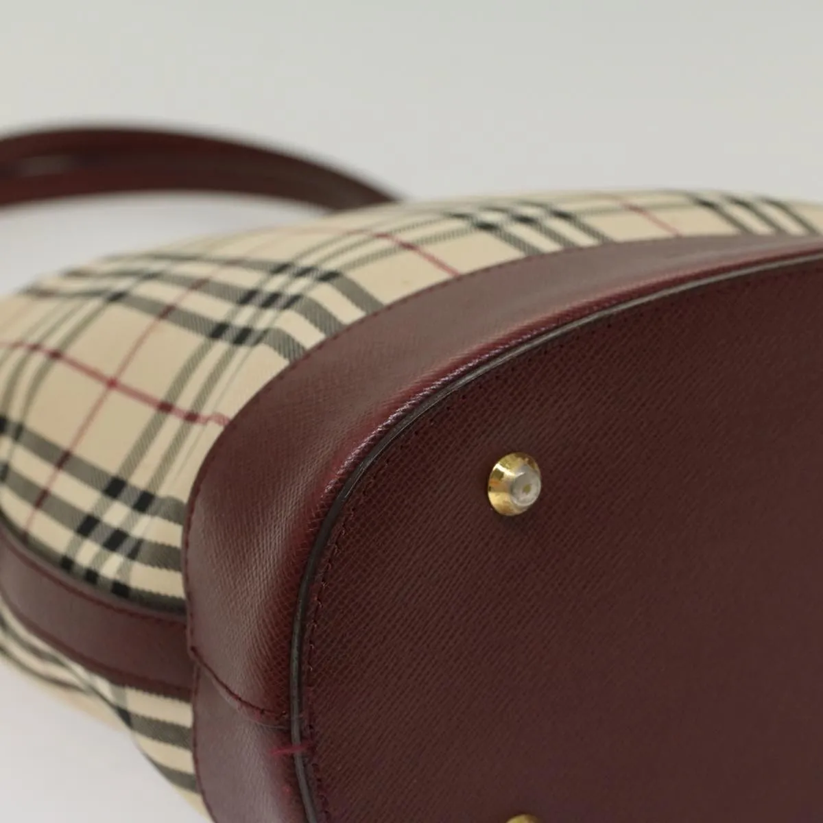 Trendy Inspired Burberry Nova Check Shoulder Bag Nylon Leather Beige Wine Red Auth 52038
