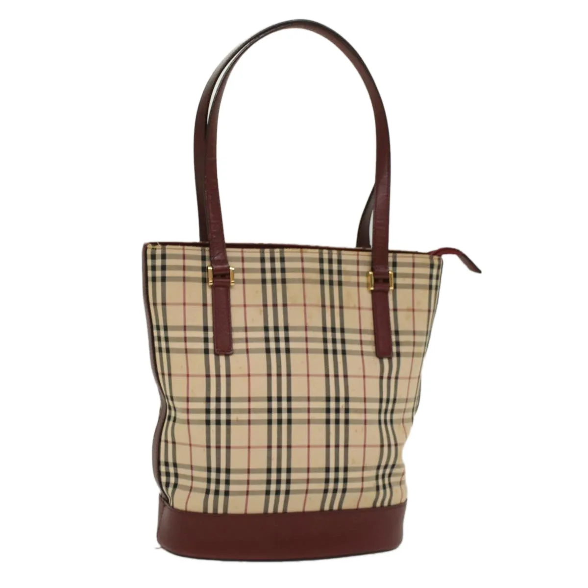 Trendy Inspired Burberry Nova Check Shoulder Bag Nylon Leather Beige Wine Red Auth 52038