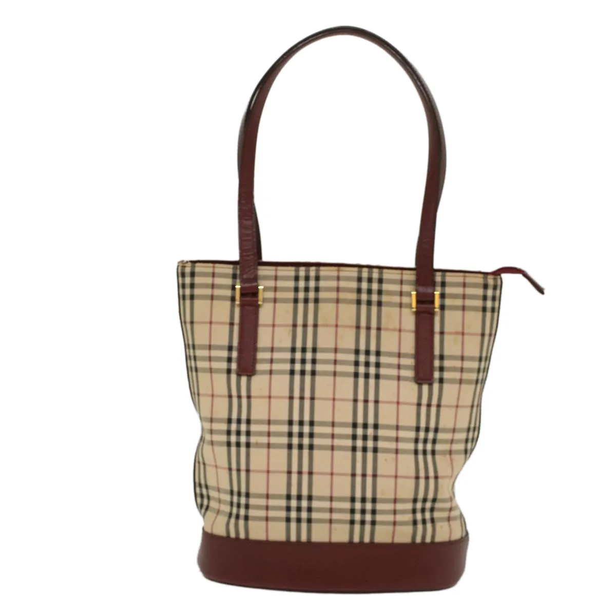 Trendy Inspired Burberry Nova Check Shoulder Bag Nylon Leather Beige Wine Red Auth 52038