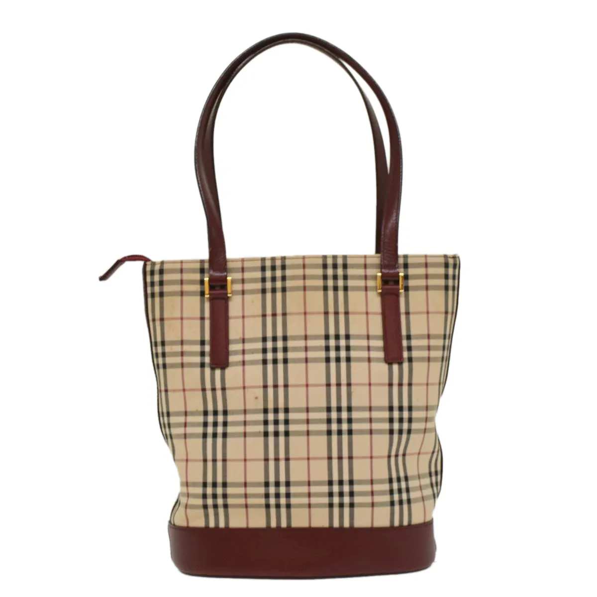 Trendy Inspired Burberry Nova Check Shoulder Bag Nylon Leather Beige Wine Red Auth 52038