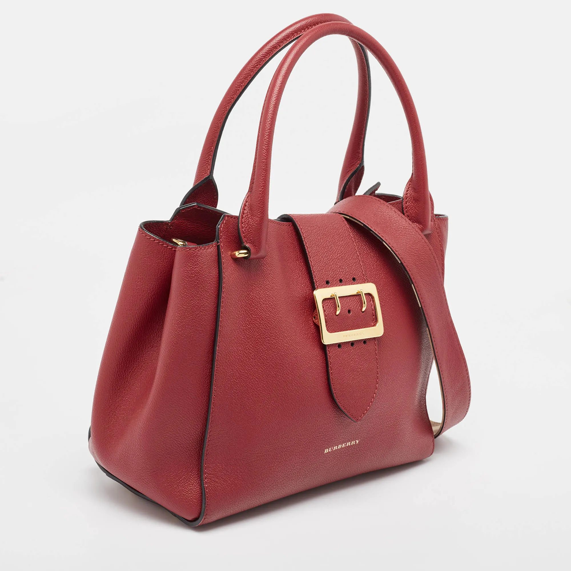Trendy Inspired Burberry Red Leather Buckle Tote