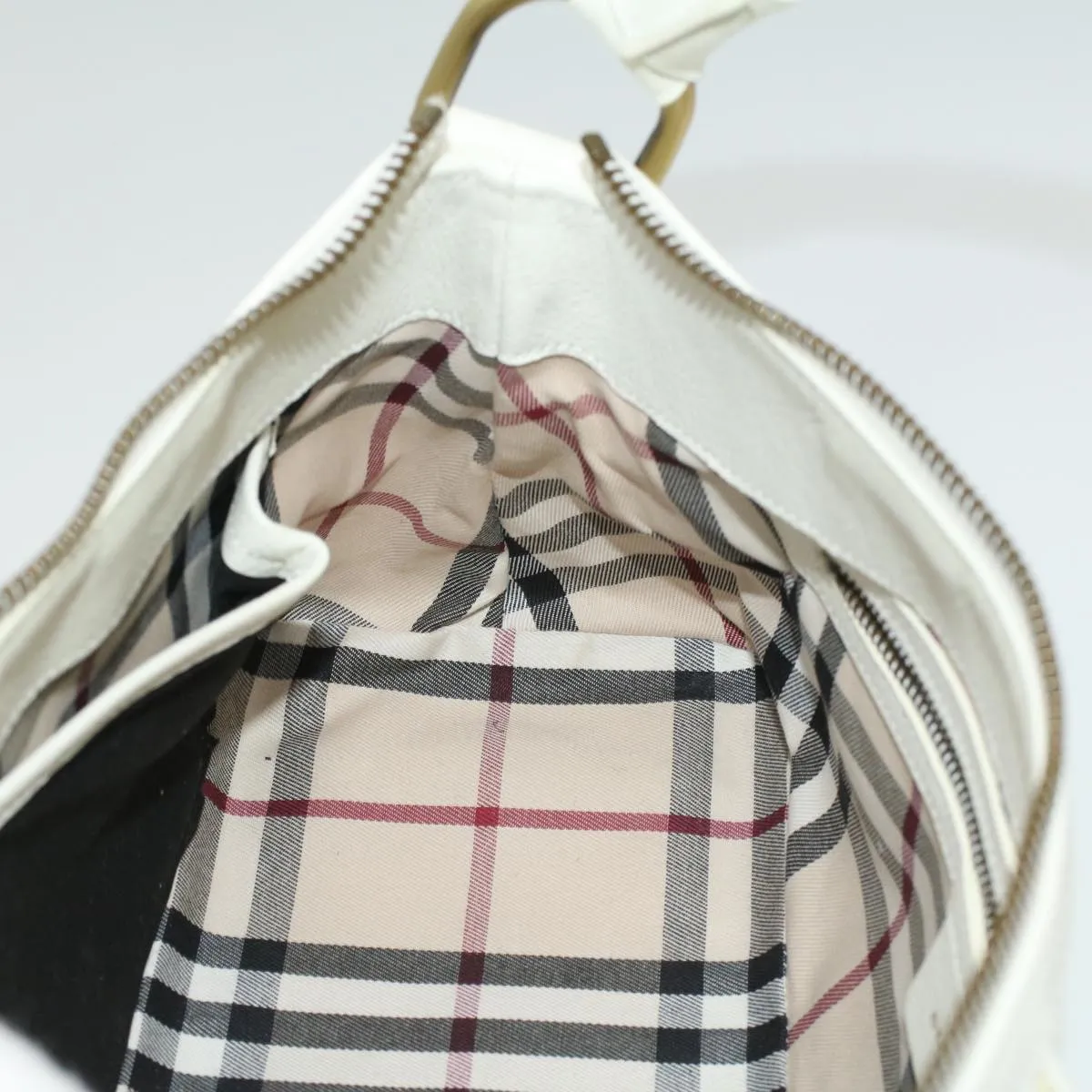 Trendy Inspired Burberry Shoulder Bag Leather White Auth Am3357