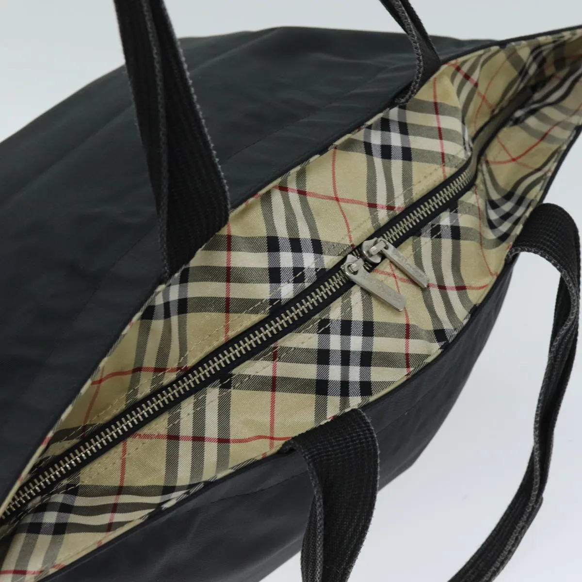 Trendy Inspired Burberryss Nova Check Blue Label Tote Bag Nylon Black Auth Yk12675