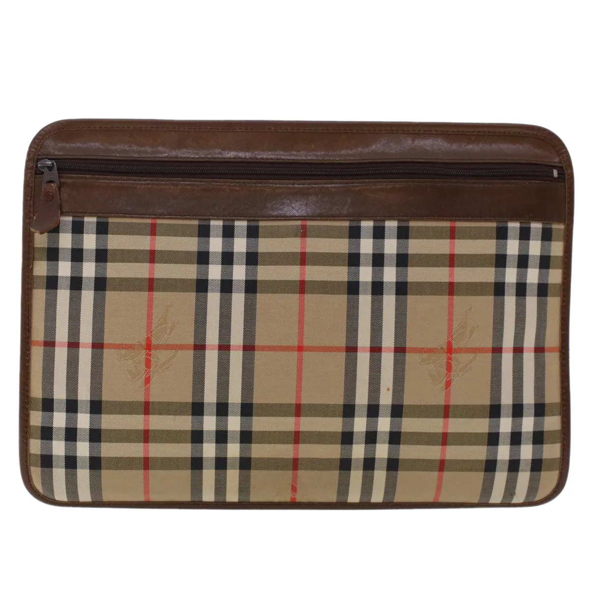 Trendy Inspired Burberryss Nova Check Clutch Bag Nylon Leather Beige Auth Ki3144