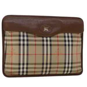 Trendy Inspired Burberryss Nova Check Clutch Bag Nylon Leather Beige Auth Ki3144