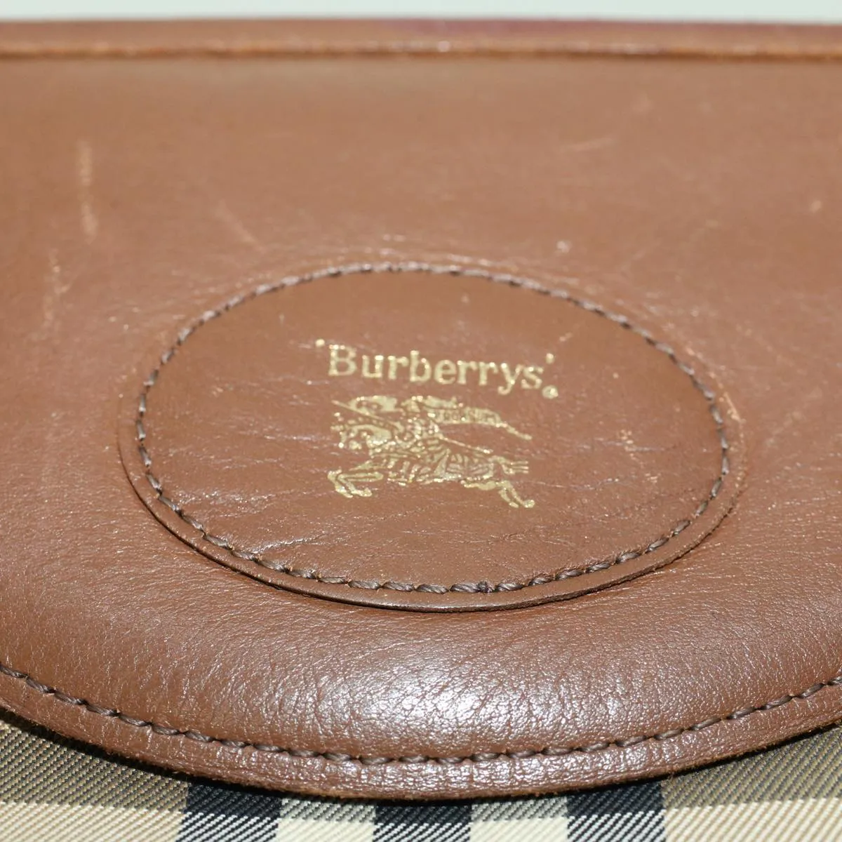 Trendy Inspired Burberryss Nova Check Clutch Bag Nylon Leather Beige Auth Ki3144