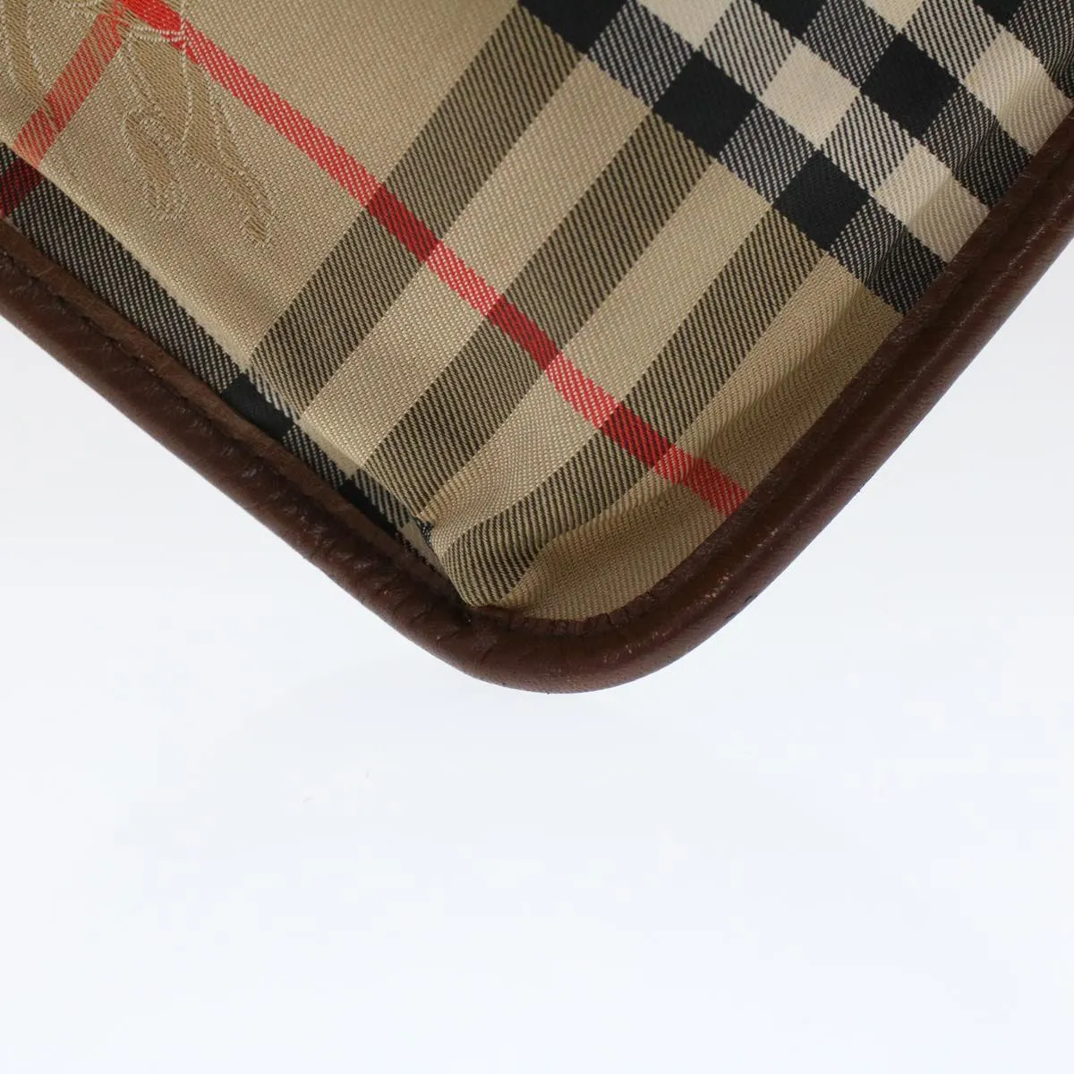 Trendy Inspired Burberryss Nova Check Clutch Bag Nylon Leather Beige Auth Ki3144