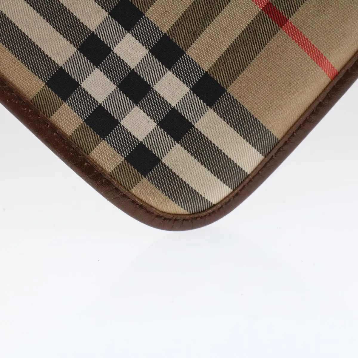 Trendy Inspired Burberryss Nova Check Clutch Bag Nylon Leather Beige Auth Ki3144