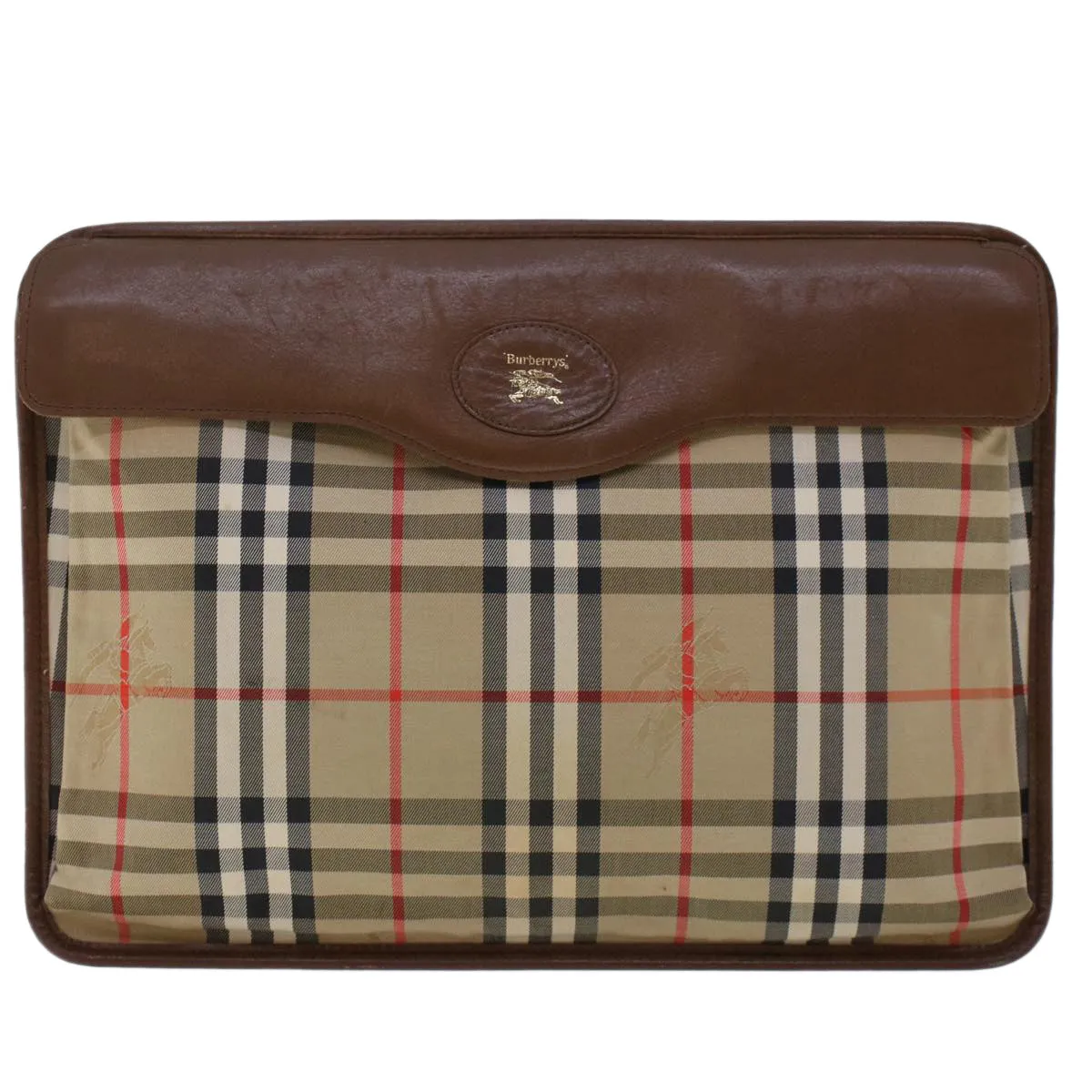 Trendy Inspired Burberryss Nova Check Clutch Bag Nylon Leather Beige Auth Ki3144