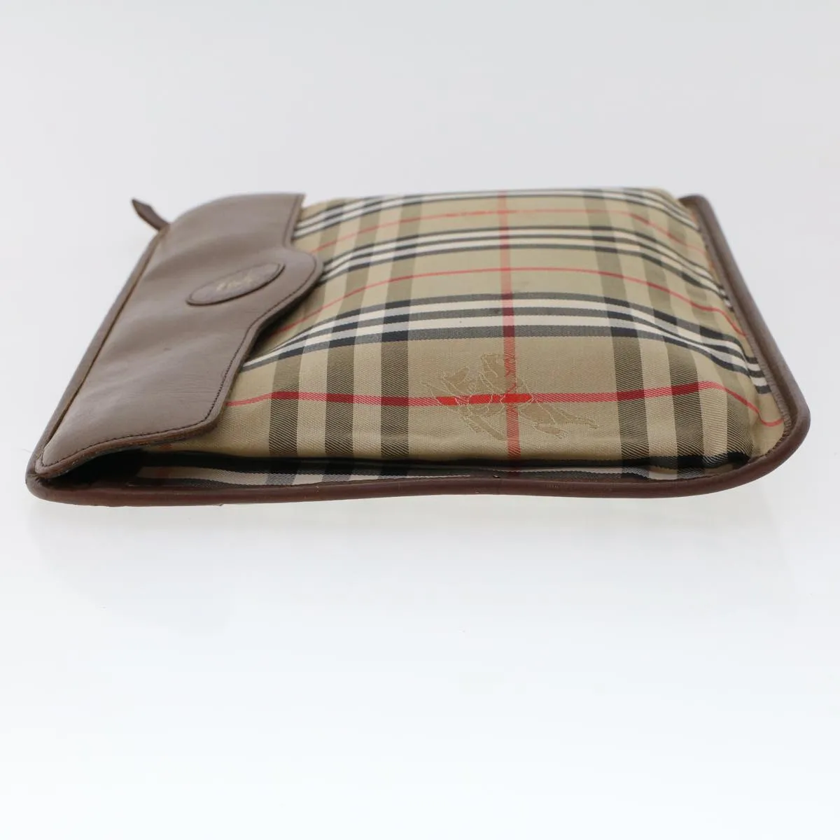 Trendy Inspired Burberryss Nova Check Clutch Bag Nylon Leather Beige Auth Ki3144