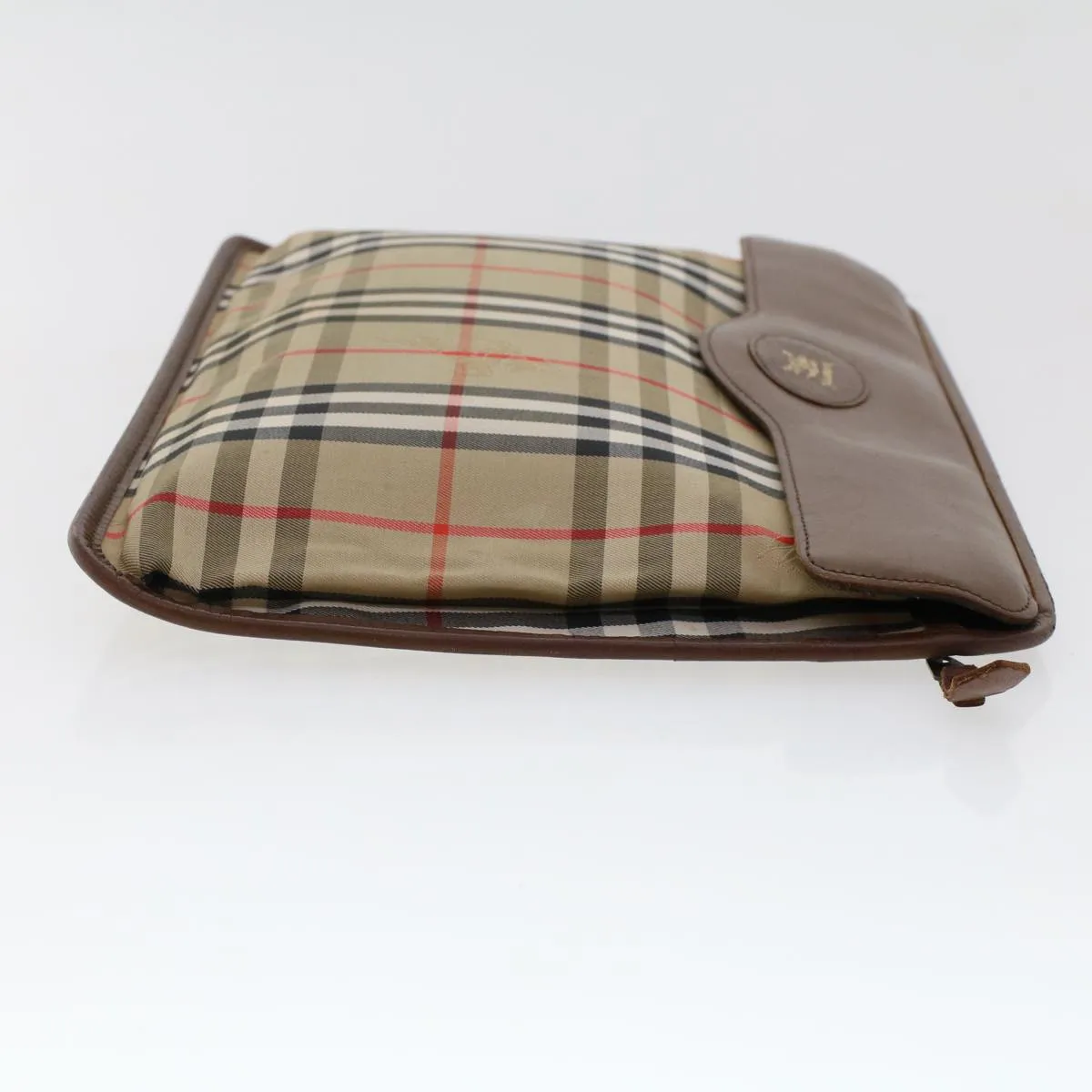 Trendy Inspired Burberryss Nova Check Clutch Bag Nylon Leather Beige Auth Ki3144
