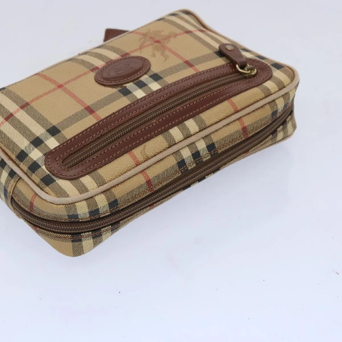 Trendy Inspired Burberryss Nova Check Clutch Bag Pvc Leather Beige Auth Yk10533