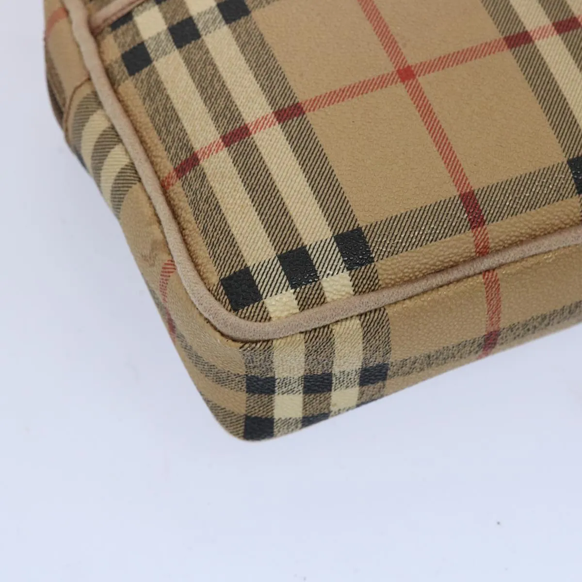 Trendy Inspired Burberryss Nova Check Clutch Bag Pvc Leather Beige Auth Yk10533