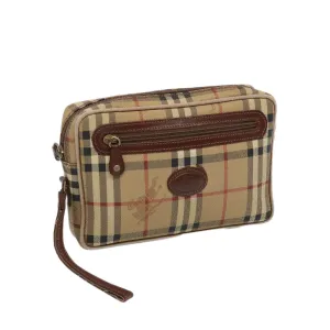 Trendy Inspired Burberryss Nova Check Clutch Bag Pvc Leather Beige Auth Yk10533