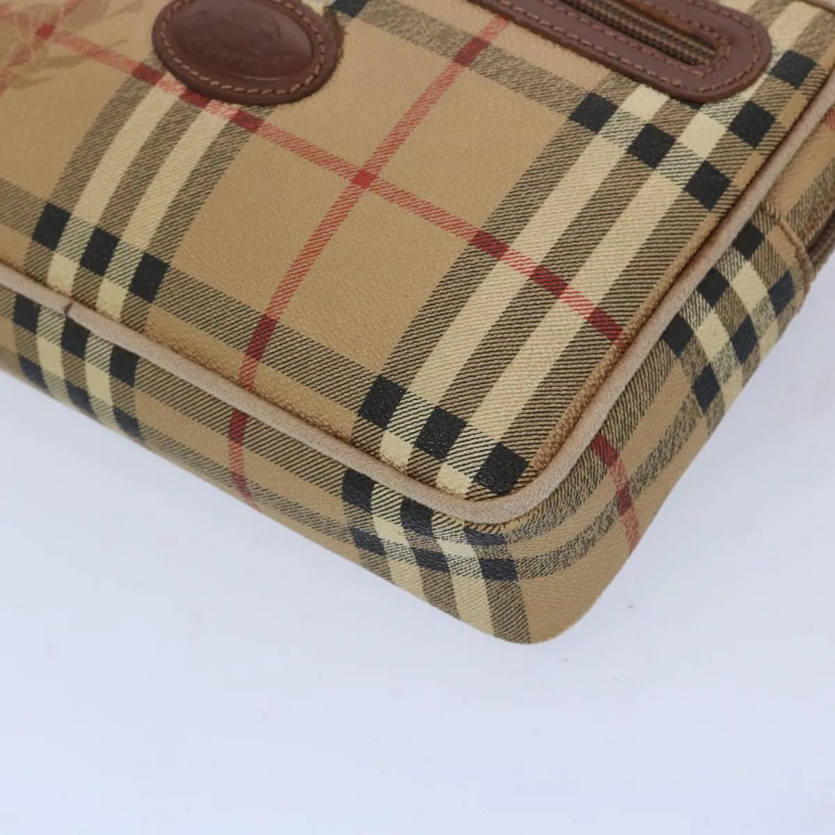 Trendy Inspired Burberryss Nova Check Clutch Bag Pvc Leather Beige Auth Yk10533