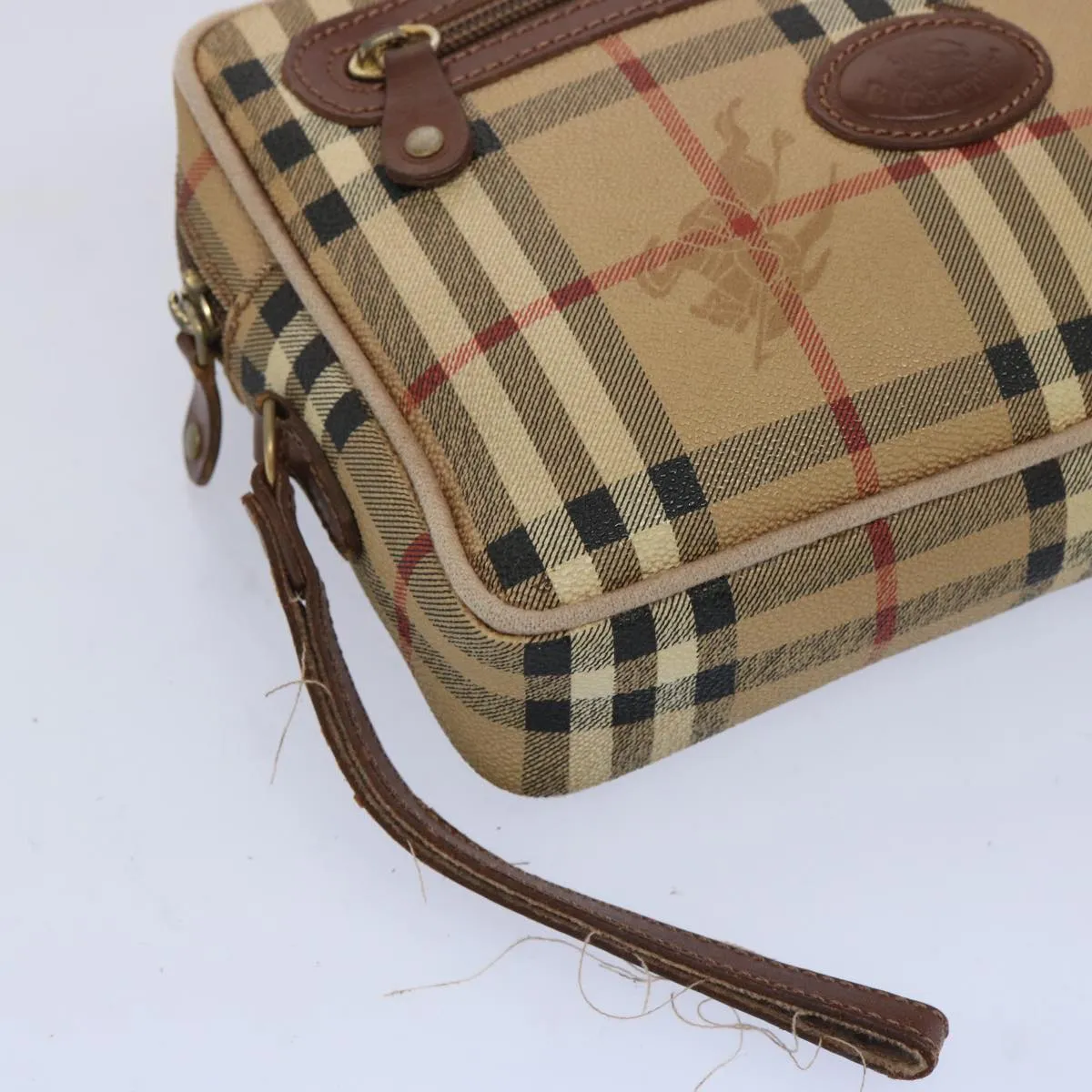 Trendy Inspired Burberryss Nova Check Clutch Bag Pvc Leather Beige Auth Yk10533