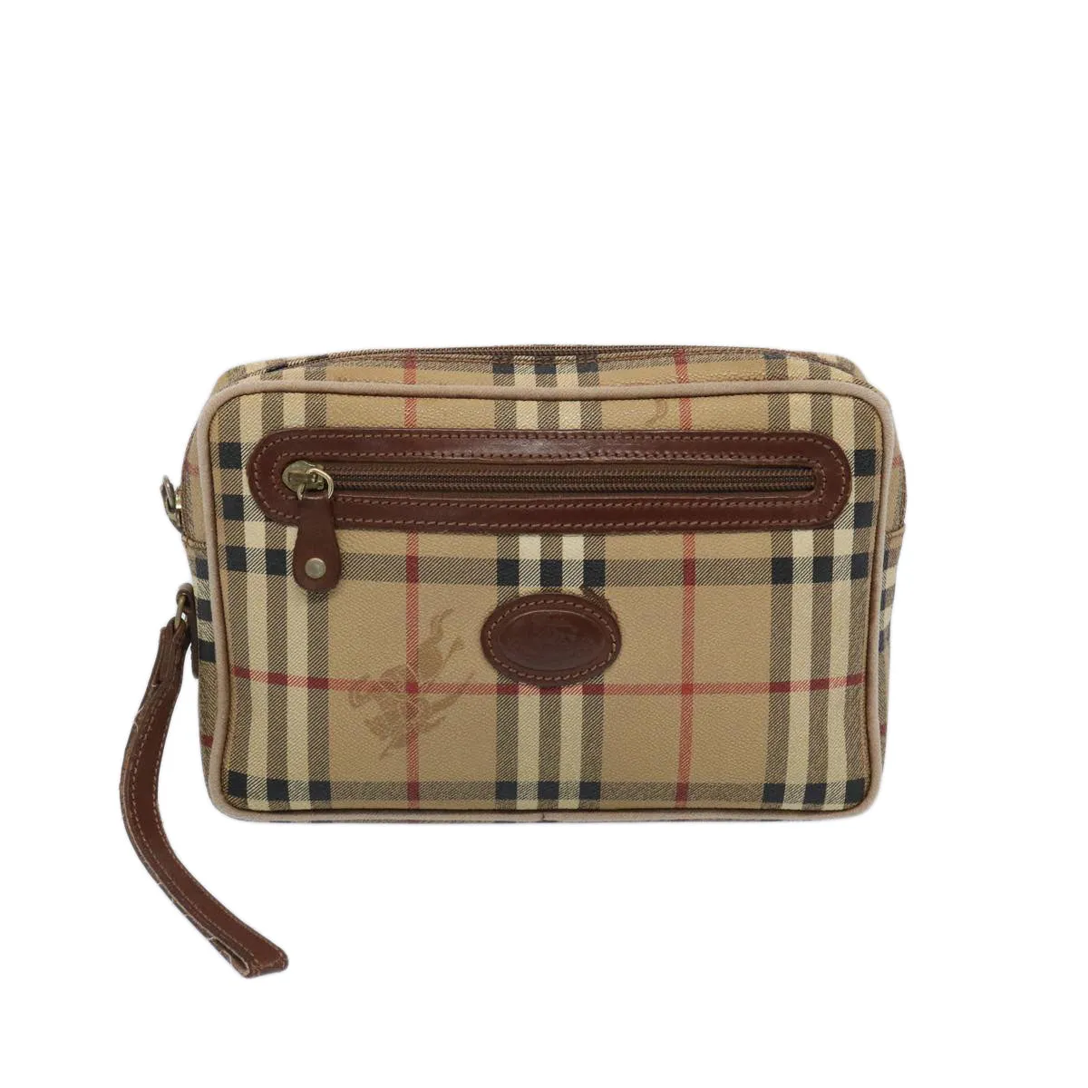 Trendy Inspired Burberryss Nova Check Clutch Bag Pvc Leather Beige Auth Yk10533