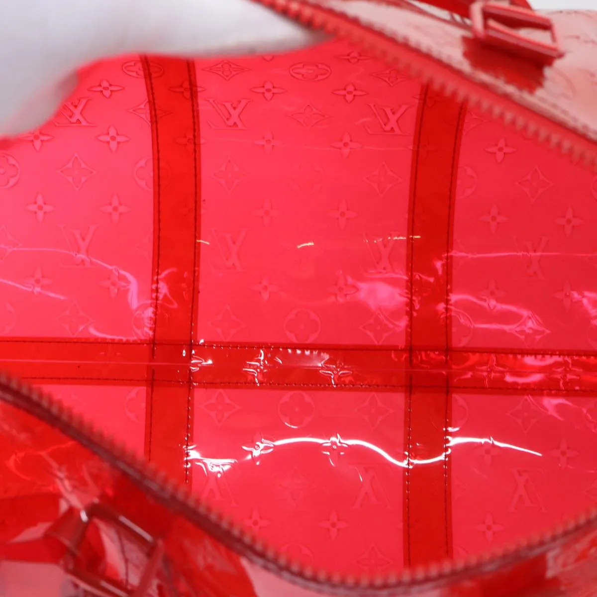 Trendy Inspired Louis Vuitton Monogram Vinyl Keepall Bandouliere 50 Bag Red M41416 Auth 52526a