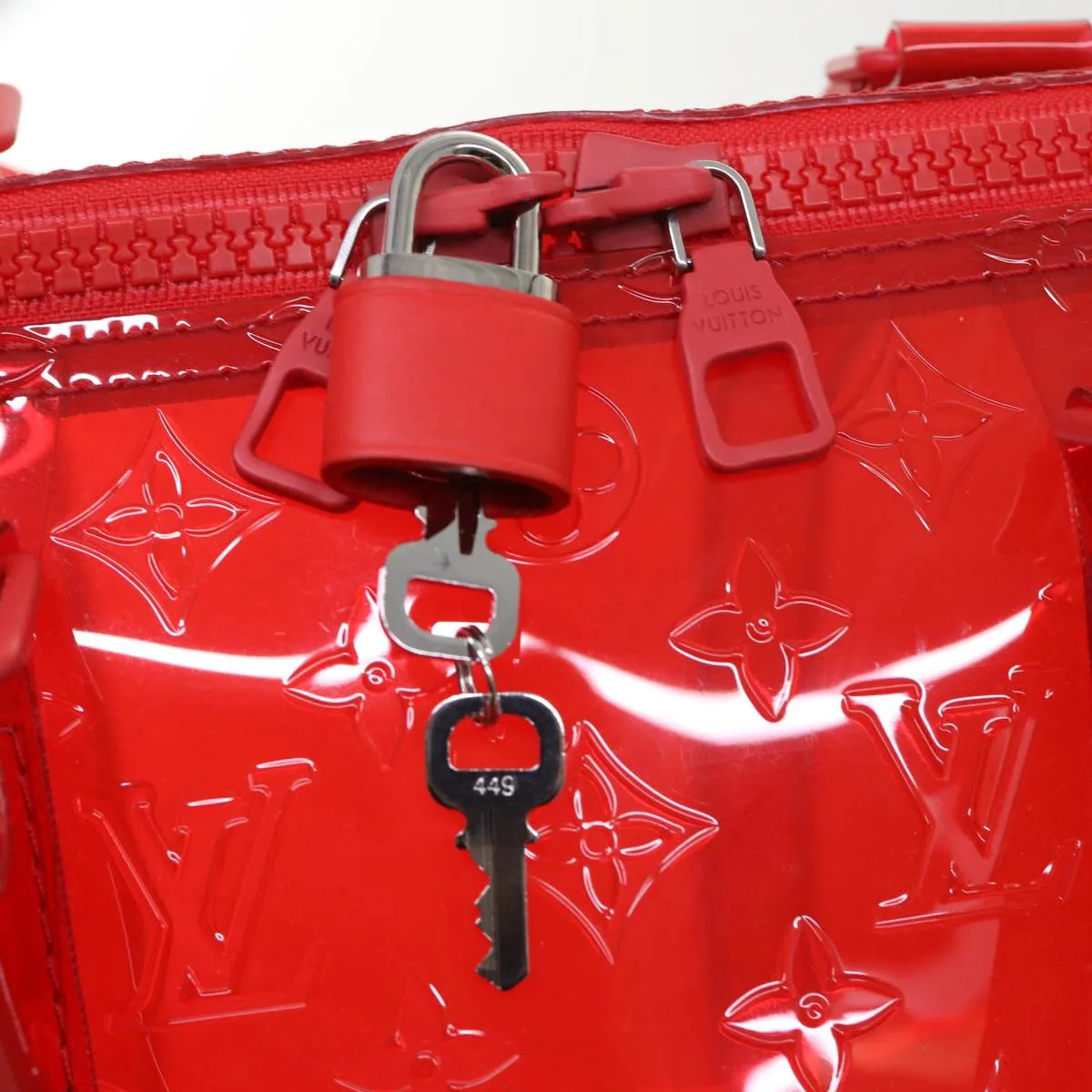 Trendy Inspired Louis Vuitton Monogram Vinyl Keepall Bandouliere 50 Bag Red M41416 Auth 52526a