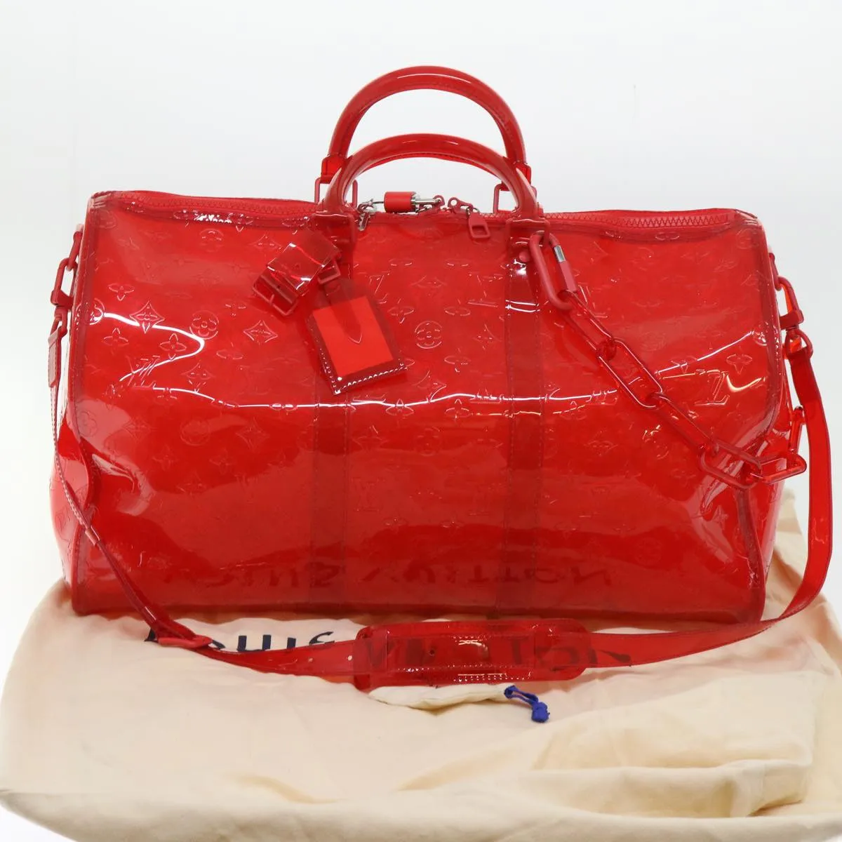 Trendy Inspired Louis Vuitton Monogram Vinyl Keepall Bandouliere 50 Bag Red M41416 Auth 52526a