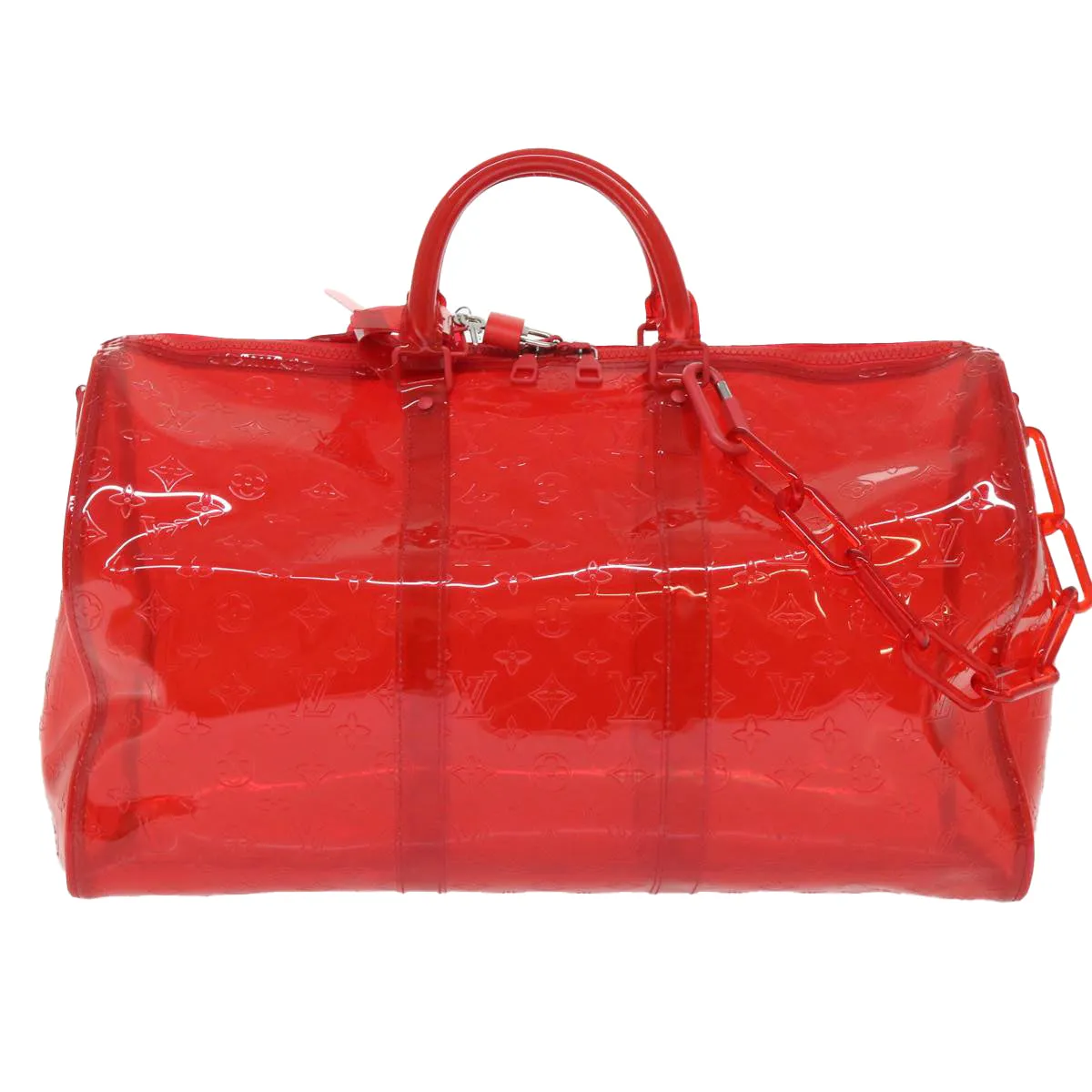 Trendy Inspired Louis Vuitton Monogram Vinyl Keepall Bandouliere 50 Bag Red M41416 Auth 52526a