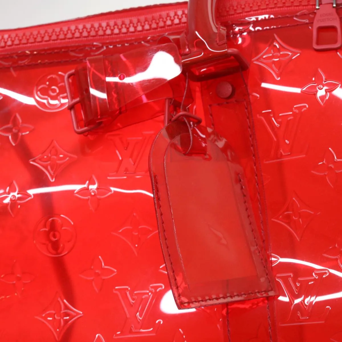 Trendy Inspired Louis Vuitton Monogram Vinyl Keepall Bandouliere 50 Bag Red M41416 Auth 52526a