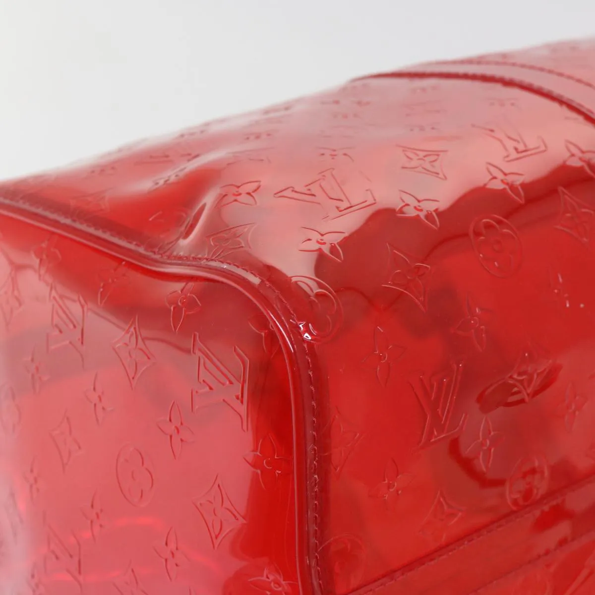 Trendy Inspired Louis Vuitton Monogram Vinyl Keepall Bandouliere 50 Bag Red M41416 Auth 52526a