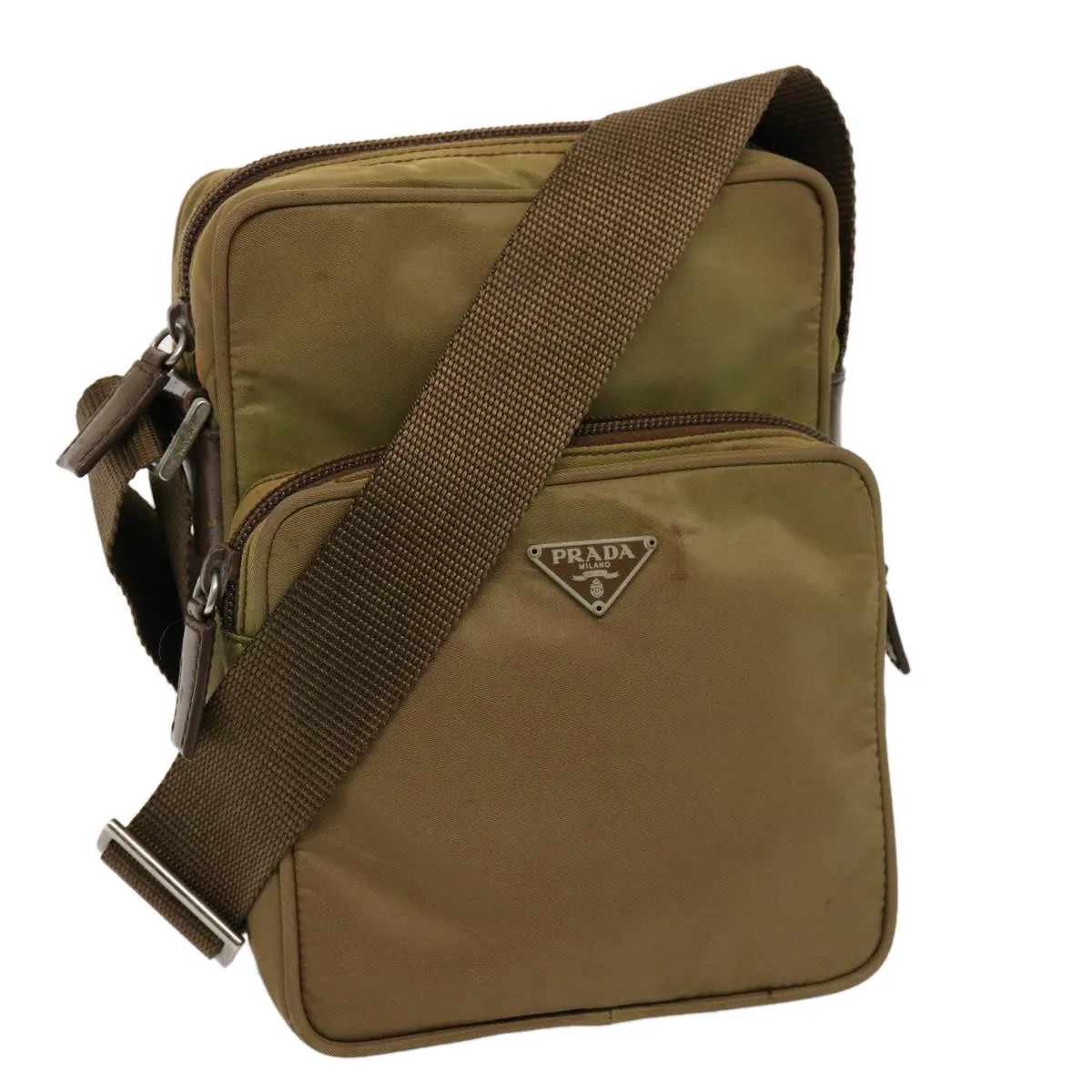 Trendy Inspired Prada Shoulder Bag Nylon Khaki Auth 75573