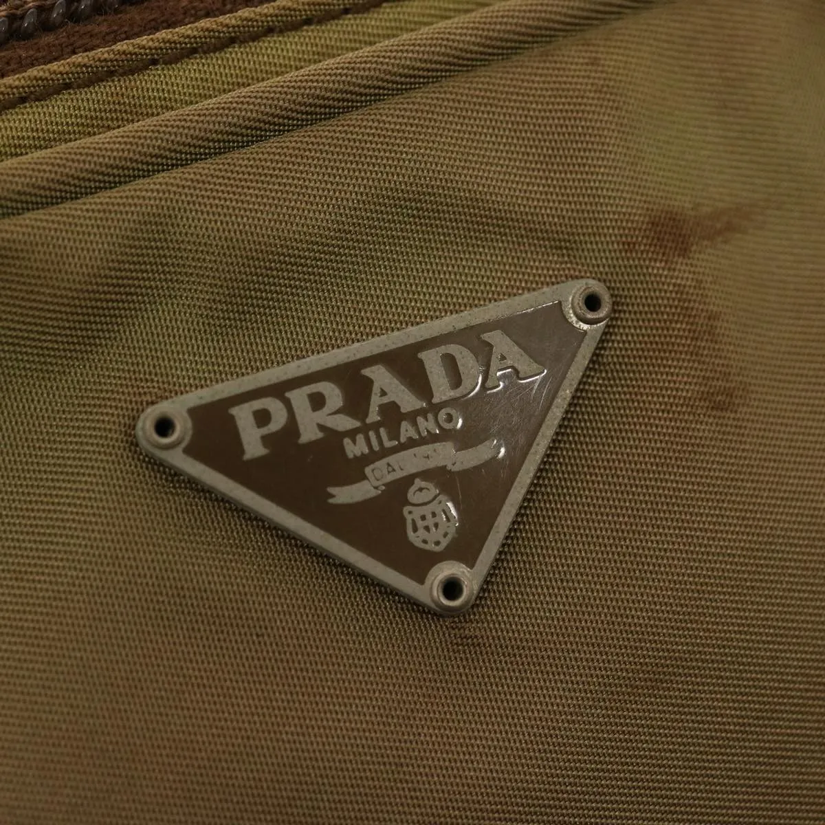 Trendy Inspired Prada Shoulder Bag Nylon Khaki Auth 75573