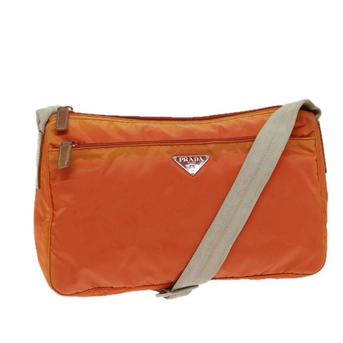 Trendy Inspired Prada Shoulder Bag Nylon Orange Auth 74735
