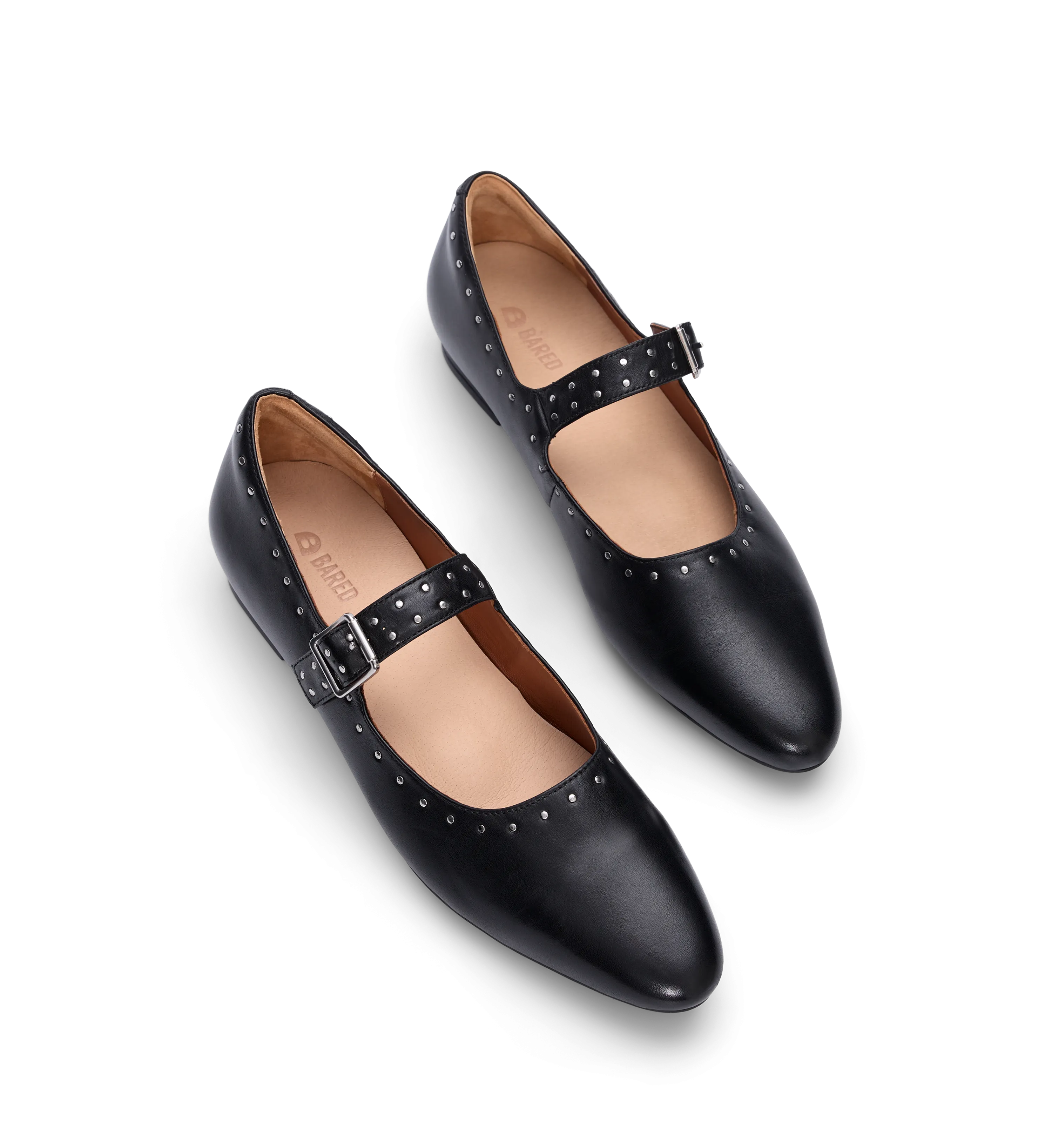 Tyto Black Leather & Hardware Ballet Flats