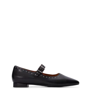 Tyto Black Leather & Hardware Ballet Flats