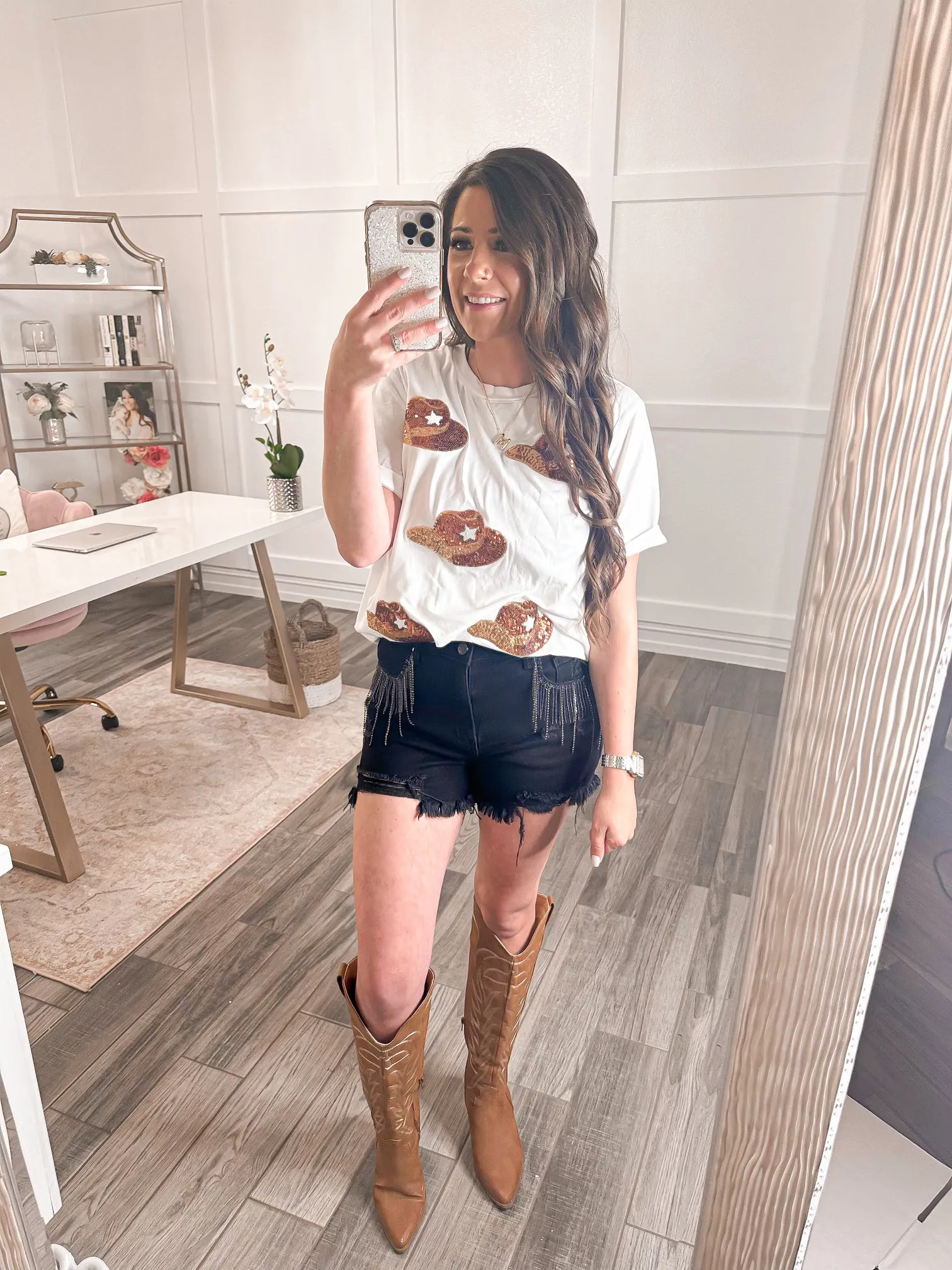 Under the Spotlight Rhinestone Distressed Denim Shorts