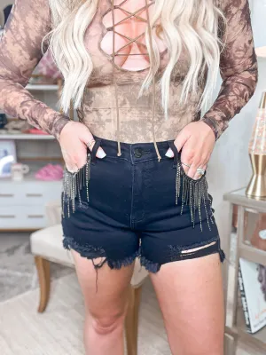 Under the Spotlight Rhinestone Distressed Denim Shorts