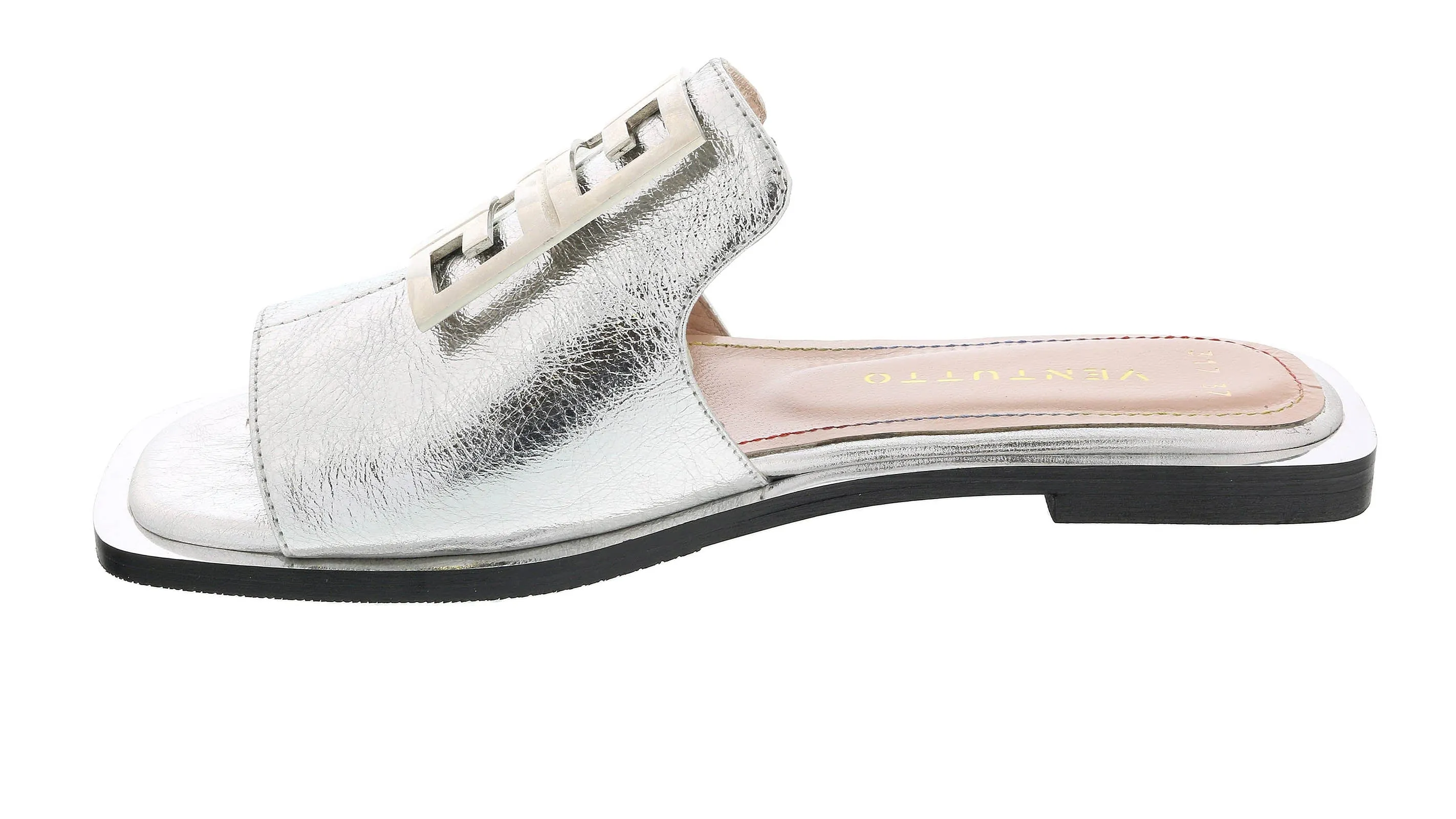 Ventutto Silver Crest Flat Leather Slide-