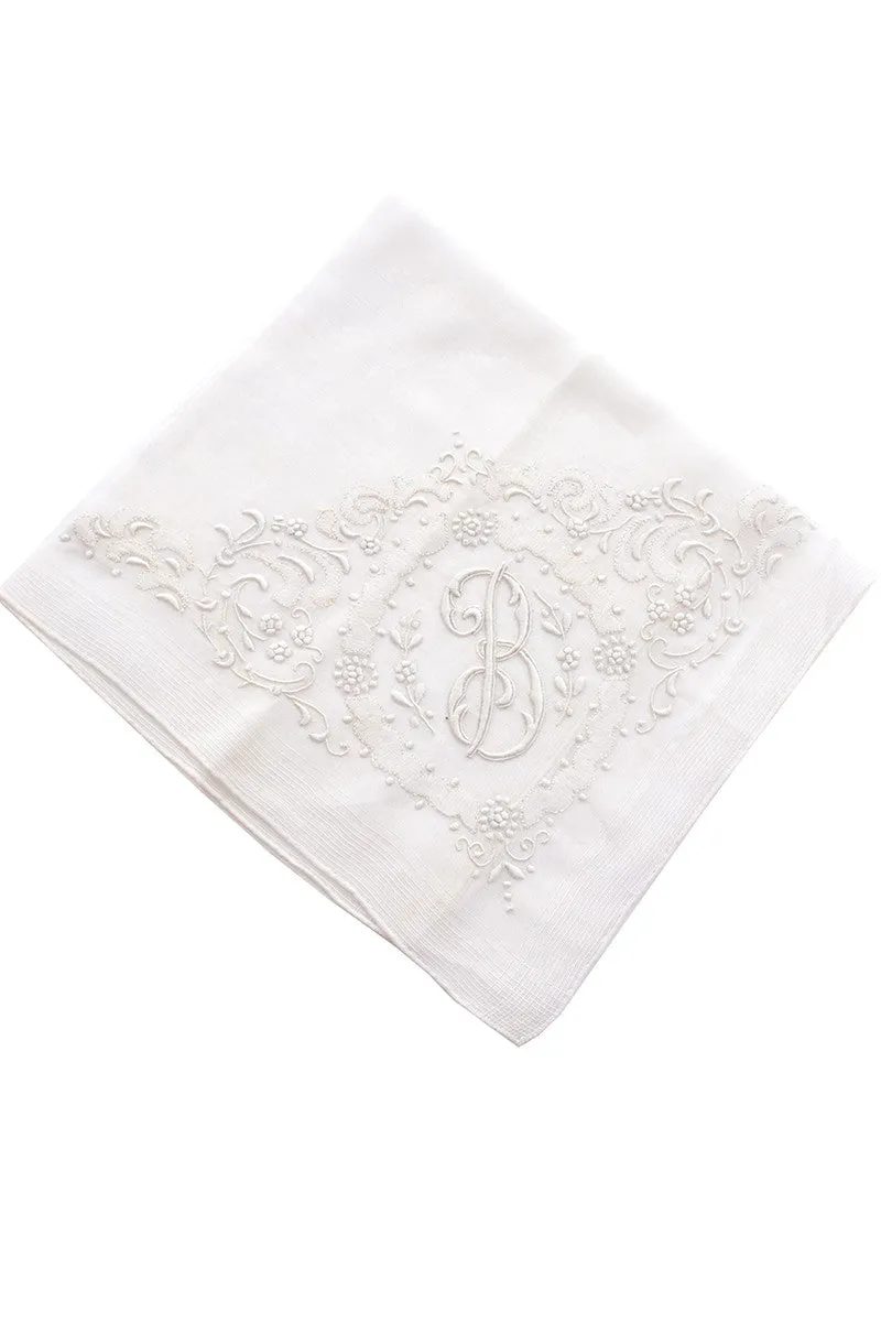 White Bridal Monogrammed Vintage Handkerchief Letter B Unused!