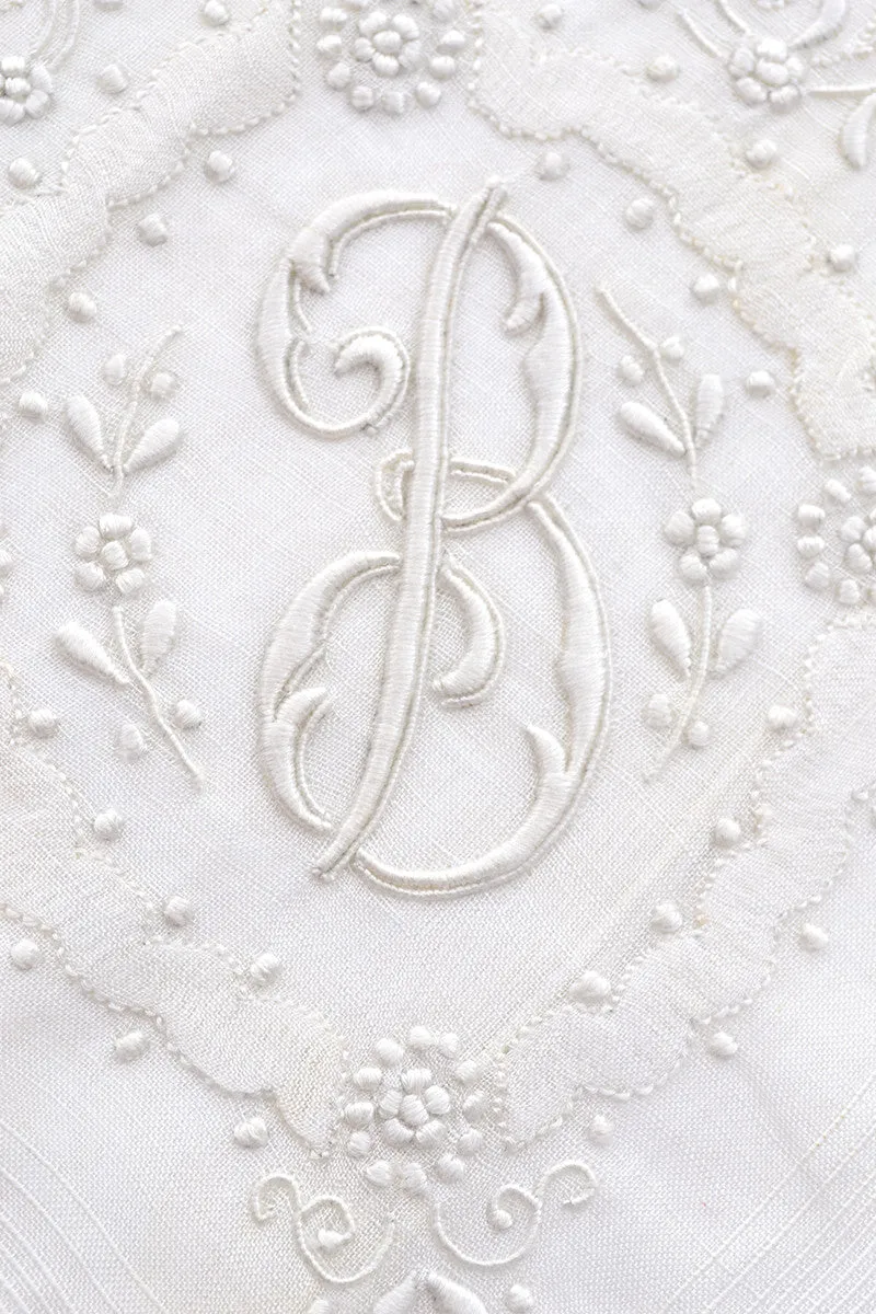White Bridal Monogrammed Vintage Handkerchief Letter B Unused!